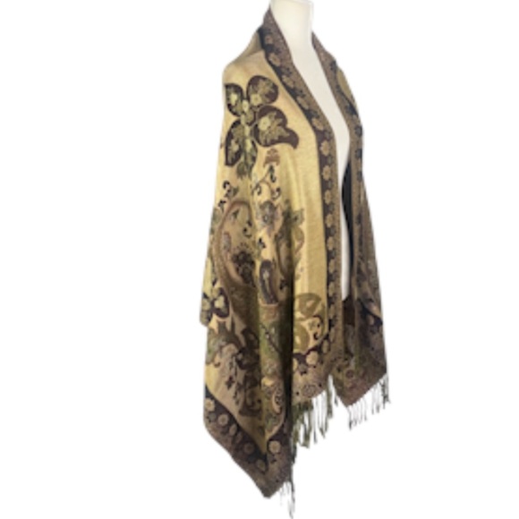 Pashmina Shawl Boho Metallic Thread Fringe - Picture 2 of 10